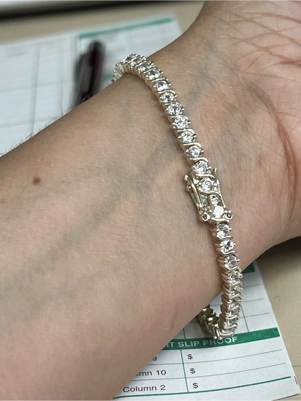 925 Sterling Silver White Stone Tennis Bracelet - Silver Tone